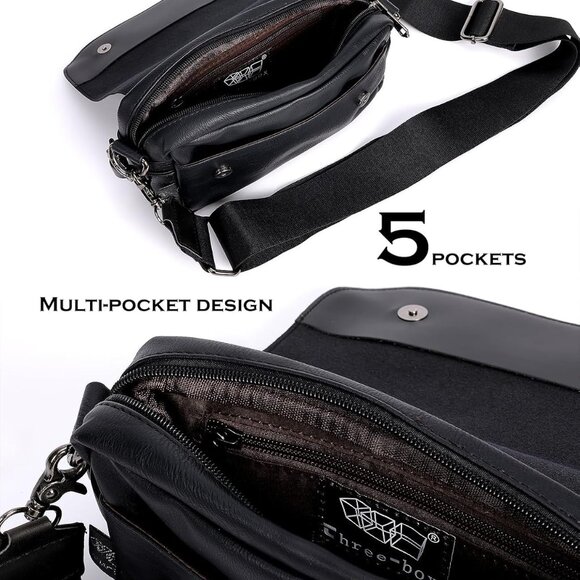 Men's Stylish Leather Anti-Theft Crossbody Bag - Original Design, 9x5in - Picture 3 of 7